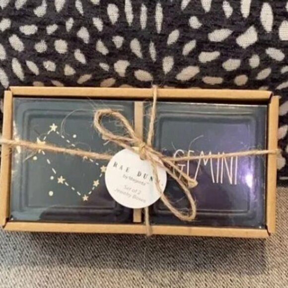 🎄Rae Dunn GEMINI Jewelry Boxes Black and Gold - Picture 1 of 11